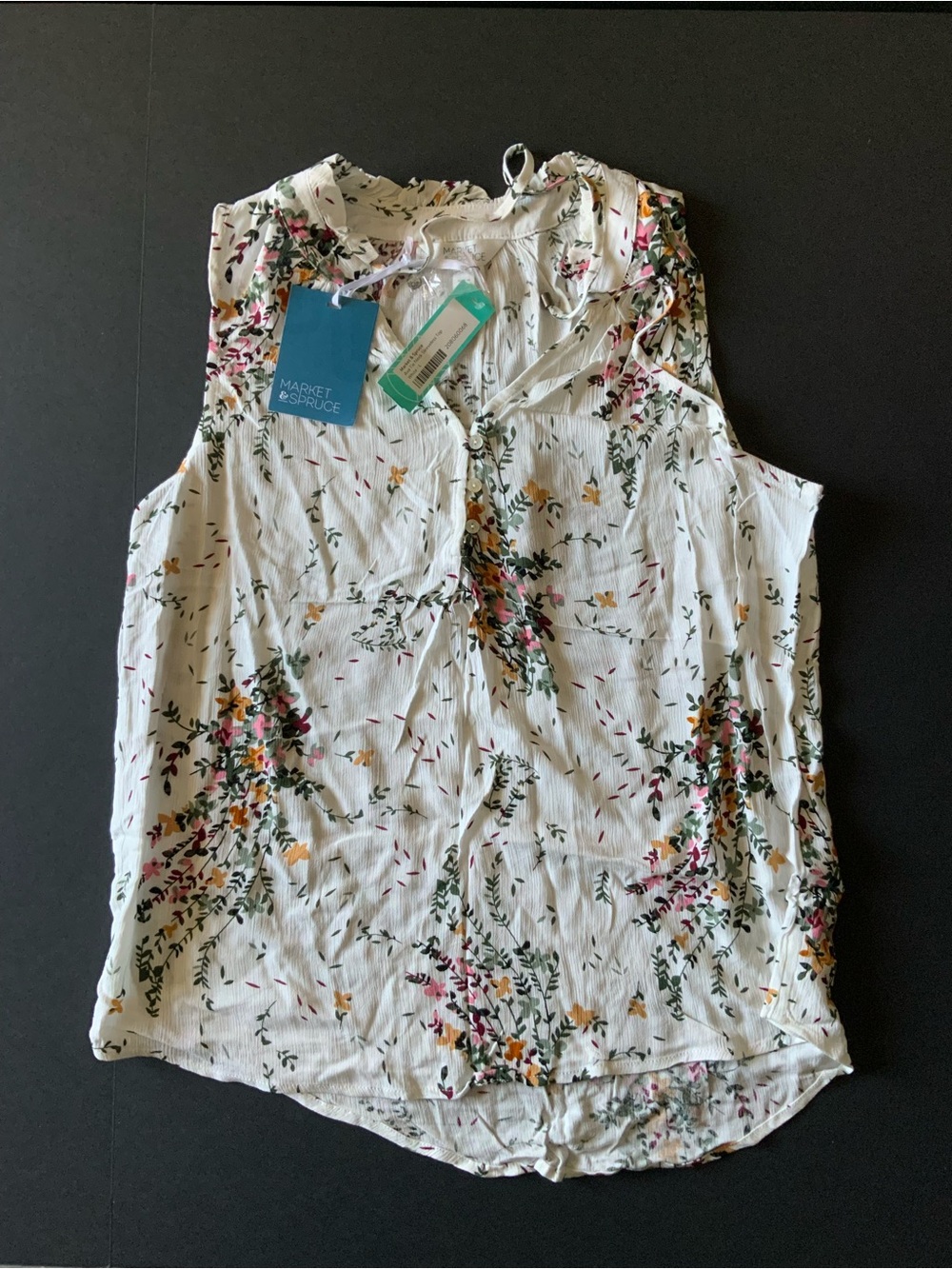 Market & Spruce White Floral Sleeveless Camisole with Pink & Yellow Accents